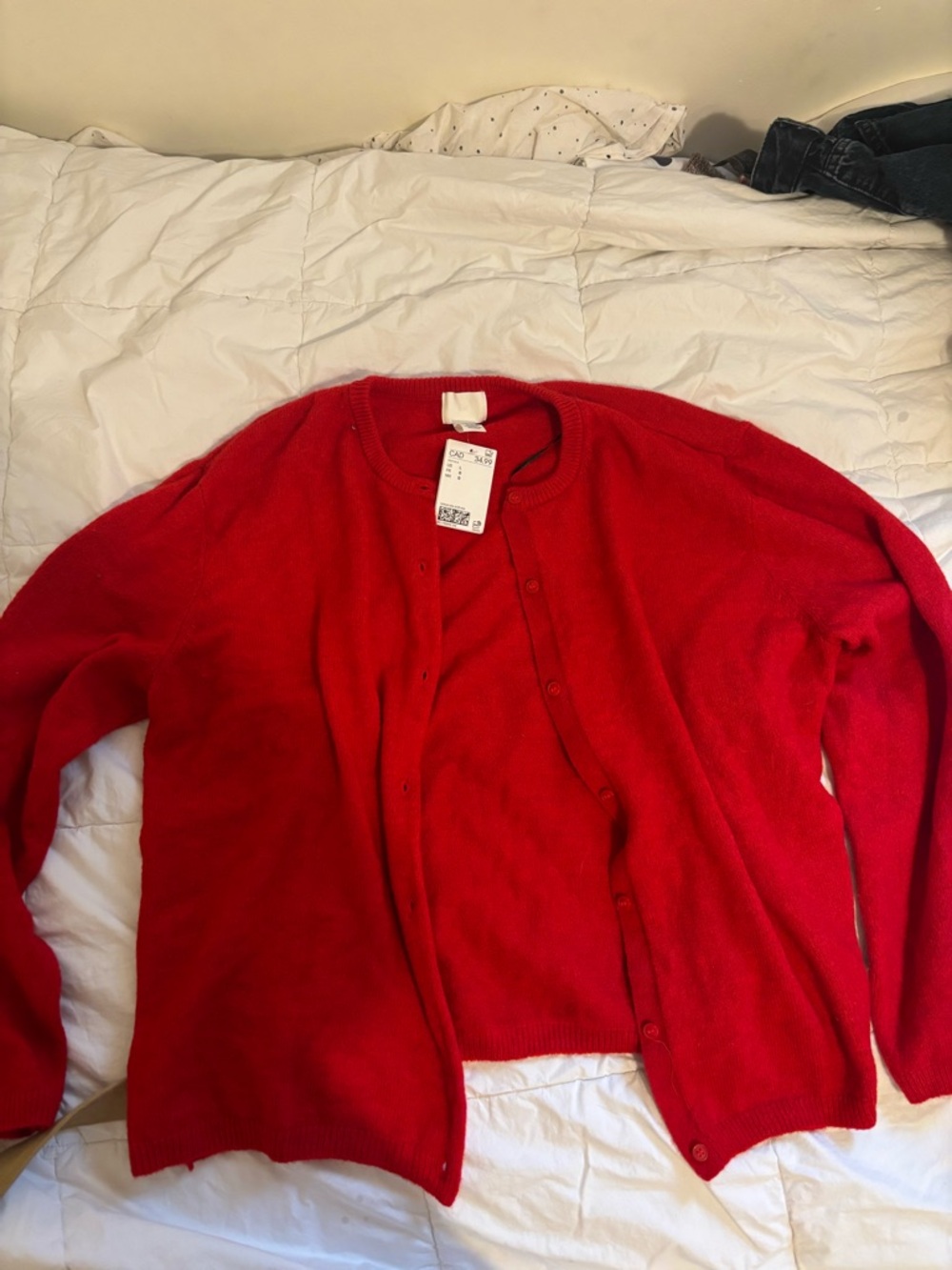 H&M Red Women's Button-Front Cardigan Sweater